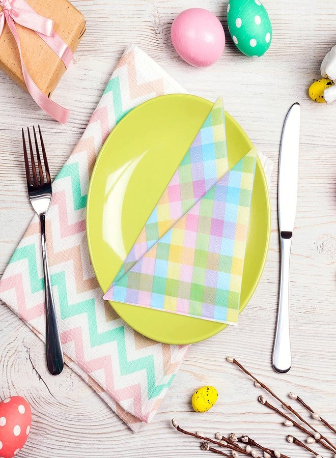 Whaline Easter Paper Napkins 6.5 x 6.5 Inch Colorful Buffalo Plaid Disposable Luncheon Napkins Checkered Pattern Lunch Napkins for Easter Spring Home Dinner Buffet Tableware Party Supplies, 80 Pack - Image 4